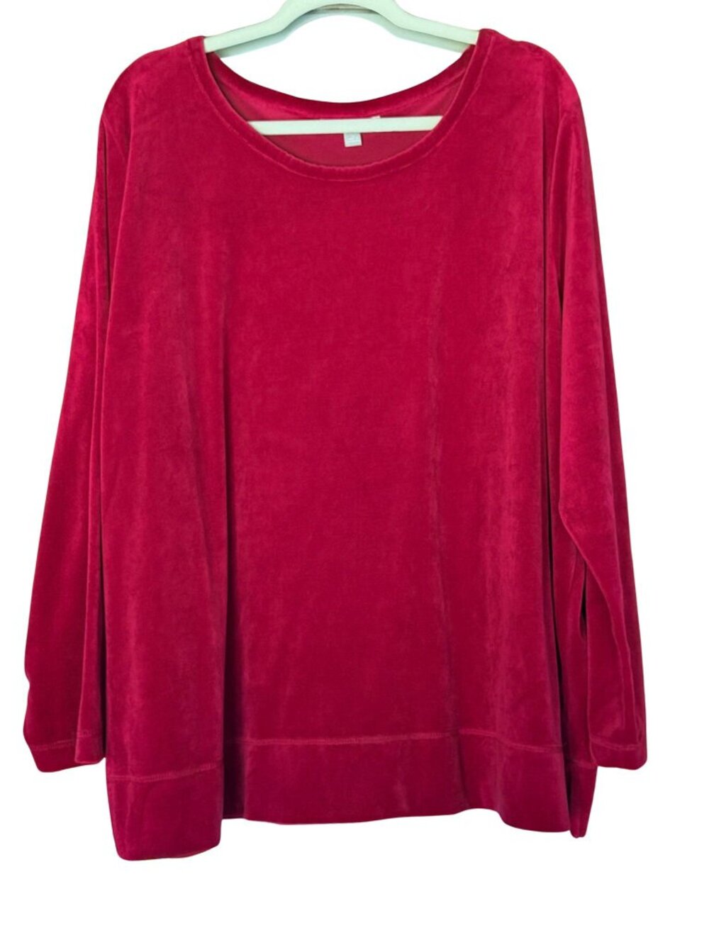 Woman Within Red Velour Tunic Top 2X 26/28 Plus Size Long Sleeve Holiday